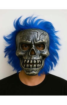 Wild - 218 - Skull - Gümüş Kafatası Mavi Saçlı - Csmo-tex - İskelet Maske Wild - 218 - Skull - Gümüş Kafatası Mavi Saçlı - Csmo-tex - İskelet Maske