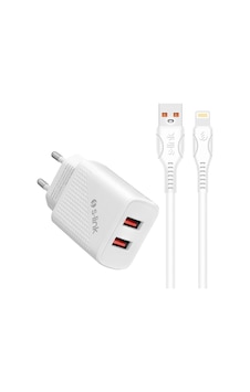 S-link Sl-ec50 Sl-ec50l 5v 2400ma Lightning Kablolu 2 Usb Çıkışlı Beyaz Ev Şarj Adaptörü