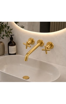 Gold Ankastre Banyo Lavabo Bataryası Duvara Monte Altın - Gold Gold Ankastre Banyo Lavabo Bataryası Duvara Monte Altın - Gold