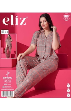 Eliz 7301-32-b Bambu Battal Düğmeli Kadın Pijama Takımı Çok Renkli