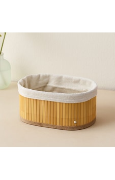 3 Boy Oval Organizer Sepet - Bambu Kenarlı, Ahşap Tabanlı, Bezli Çr