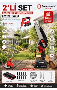 Schutzenger 4020S 2 Batarya 7 Aparatlı Şarjlı Dal Budama Zinçirli Testere Ve Şarjlı Çim Ot Piçme Tırpan Schutzenger 4020S 2 Batarya 7 Aparatlı Şarjlı Dal Budama Zinçirli Testere Ve Şarjlı Çim Ot Piçme Tırpan