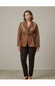 Crystalia Kanat Motifli Payet İşlemeli Peplum Blazer Ceket Kahverengi Crystalia Kanat Motifli Payet İşlemeli Peplum Blazer Ceket Kahverengi