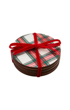 Mud Pie Tartan Lake Bardak Altlığı, Beyaz, 4" Çap 1