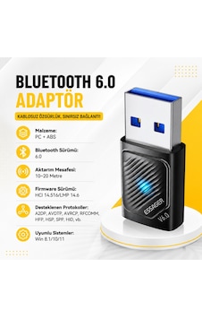 Essager Bluetooth 6.0 Usb Adaptör Dongle Alıcı Verici Pc Laptop Windows 11 Uyumlu 20 Metre Essager Bluetooth 6.0 Usb Adaptör Dongle Alıcı Verici Pc Laptop Windows 11 Uyumlu 20 Metre