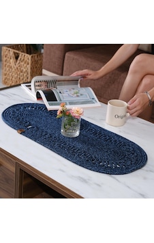 Modern Doğal Jüt Dokuma Masa Örtüsü, Örgülü Sehpa Yolluğu, Oval Masa Örtüsü Yemek Masası Veya Teras İçin Mavi Sku: Zeusb0dh5p1ws3 30 x 50