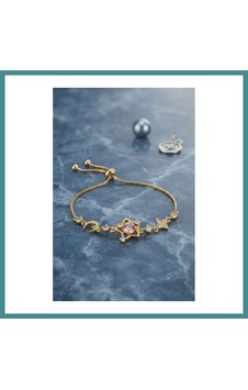 Trendexa Pembe Taşlı Yıldız Model Gold Renk Zirkon Taşlı Asansörlü Bileklik Mac