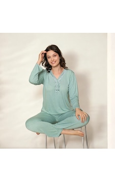 Lukitus Bambu Dantel Detaylı Uzun Kol Kadın Pijama Takımı P4327 Yeşil Lukitus Bambu Dantel Detaylı Uzun Kol Kadın Pijama Takımı P4327 Yeşil