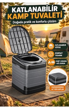 Efsane Kamp - Portatif Katlanabilir Konfor Kamp Seyahat Tuvaleti - Büyük Gri