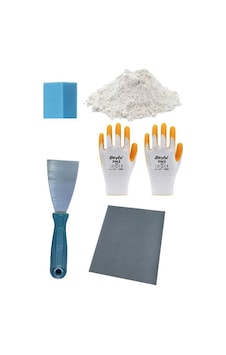 Duvar Tamir Seti 2 Kg Saten Alçısı,spatula,zımpara,sıva Süngeri,işçi Eldiveni 5 Parça Set Duvar Tamir Seti 2 Kg Saten Alçısı,spatula,zımpara,sıva Süngeri,işçi Eldiveni 5 Parça Set