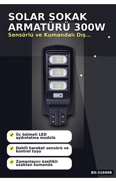Solar Sokak Armatürü 300w Kumandalı Bahçe Lambası Mekan Aydınlatma Bx-316698