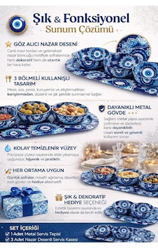 3 Lü Nazar Boncuk Desenli Çerezlik Ve Sosluk Seti,metal Sunum Tepsili Mavi Desen Servis Kasesi Takımı, Atıştırmalık Ve Kahvaltılık Sunum Seti Diğer 3 Lü Nazar Boncuk Desenli Çerezlik Ve Sosluk Seti,metal Sunum Tepsili Mavi Desen Servis Kasesi Takımı, Atıştırmalık Ve Kahvaltılık Sunum Seti Diğer