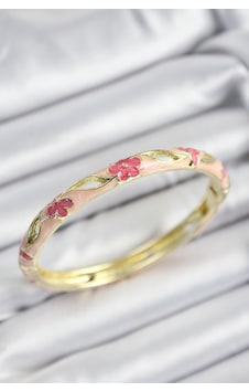 Mineli Pirinç Pembe Çiçek Motifli Gold Renk Kadın Kelepçe - Tj-bb7372 Çok Renkli