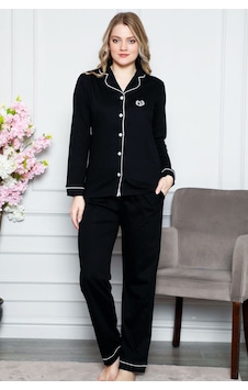 Alimer Kadın Siyah Uzun Kollu Likralı Pijama Takım Edy2577ukl-s Siyah Alimer Kadın Siyah Uzun Kollu Likralı Pijama Takım Edy2577ukl-s Siyah