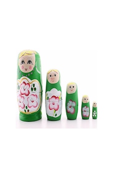 Mobgift 5 Li Matruşka Bebek Ahşap Yeşil