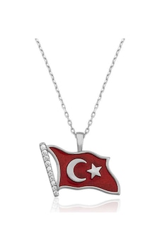 925 Ayar Gümüş Türk Bayrağı Kadın Gümüş Kolye Gri 925 Ayar Gümüş Türk Bayrağı Kadın Gümüş Kolye Gri