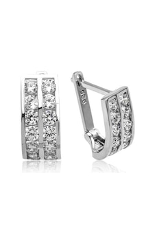 Aya Diamond Gümüş Çift Sıra Beyaz Taşlı J Kadın Küpe Beyaz Aya Diamond Gümüş Çift Sıra Beyaz Taşlı J Kadın Küpe Beyaz