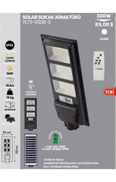 300w Beyaz Solarli Sokak Aydınlatmasi Sensörlü Kumandali Çok Renkli 300w Beyaz Solarli Sokak Aydınlatmasi Sensörlü Kumandali Çok Renkli