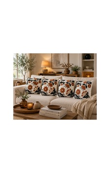 Bohem Çiçek Desenli Punch Görünümlü Kiremit Siyah 4'lü Set Dekoratif Kırlent Kılıfı 43x43 Cm - Dijital Baskılı Yastık Kılıfı Krem Krem Bohem Çiçek Desenli Punch Görünümlü Kiremit Siyah 4'lü Set Dekoratif Kırlent Kılıfı 43x43 Cm - Dijital Baskılı Yastık Kılıfı Krem Krem