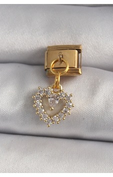 316l Çelik Gold Renk Sallantı Zirkon Taşlı Kalp Model Nomination Charm 316l Çelik Gold Renk Sallantı Zirkon Taşlı Kalp Model Nomination Charm