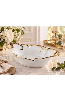 Roykıng Camelıa Altın Kulplu Oval Derin Sunum Tabağı 34x19x7 Roykıng Camelıa Altın Kulplu Oval Derin Sunum Tabağı 34x19x7