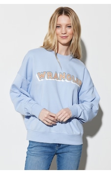 Wrangler Regular Fit Normal Kesim Bisiklet Yaka %100 Pamuk Açık Mavi Kadın Sweatshirt W6R4HAB23 Açık Mavi