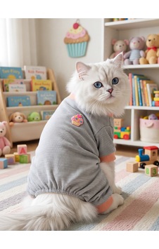 Sweet Cupcake Kedi Tulumu Gri Beyaz İnce Çizgili Penye Kedi Kıyafeti Sweet Cupcake Kedi Tulumu Gri Beyaz İnce Çizgili Penye Kedi Kıyafeti