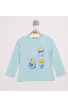 Toontoy Kids Toontoy Kız Çocuk Papatya Vazo Baskılı T-shirt Su Yeşili