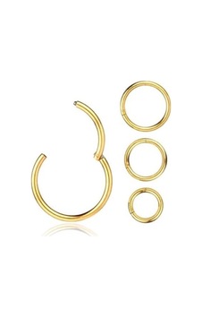 3'lü Cerrahi Çelik Tam Halka Piercing Küpe Helix, Lobe, Conch, Orbital, Industrial 8-10-12 Mm Gold 3'lü Cerrahi Çelik Tam Halka Piercing Küpe Helix, Lobe, Conch, Orbital, Industrial 8-10-12 Mm Gold