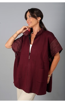 By Saygı Kadın Kapütone Detaylı Önü Fermuarlı Cepli Büyük Beden Oversize Panço Yelek Bordo By Saygı Kadın Kapütone Detaylı Önü Fermuarlı Cepli Büyük Beden Oversize Panço Yelek Bordo