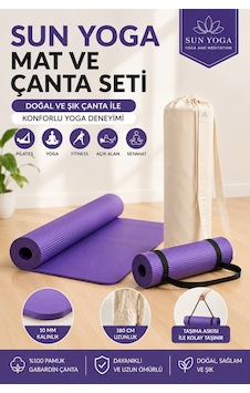 Yoga Seti 10 Mm Kaymaz Mat Ve %100 Pamuk Çanta Mor Yoga Seti 10 Mm Kaymaz Mat Ve %100 Pamuk Çanta Mor