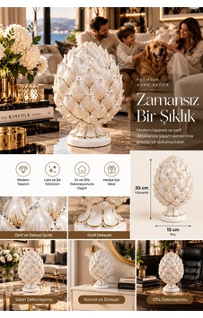 Beyaz Gold Detaylı Dekoratif Enginar Biblo 30 Cm Lüks Salon Ve Ofis Aksesuarı Beyaz Gold Detaylı Dekoratif Enginar Biblo 30 Cm Lüks Salon Ve Ofis Aksesuarı