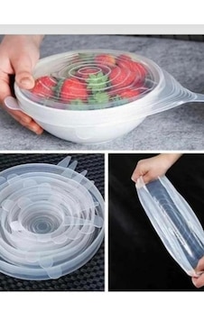 6 Lı Set Silikon Gıda Saklama Streç Kapak Taze Tutan Esnek Streç Kapak Seti, Gıda Bonesi Şeffaf 6 Lı Set Silikon Gıda Saklama Streç Kapak Taze Tutan Esnek Streç Kapak Seti, Gıda Bonesi Şeffaf