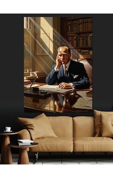 Kütüphanesinde Çalışan Atatürk Portresi Dekoratif Kanvas - Mdf Ahşap Tablo Kütüphanesinde Çalışan Atatürk Portresi Dekoratif Kanvas - Mdf Ahşap Tablo