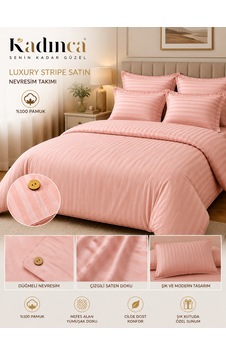 Luxury Stripe Pamuk Saten Nevresim Takımı 6parça Yavruağzı Luxury Stripe Pamuk Saten Nevresim Takımı 6parça Yavruağzı