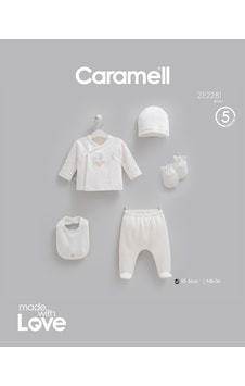 Caramell Mini Travel 5'li Hastane Çıkışı Zıbın Seti Ekru renkli Caramell Mini Travel 5'li Hastane Çıkışı Zıbın Seti Ekru renkli