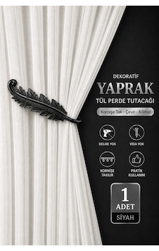 Dekoratif Yaprak Tül Perde Tutacağı Kornişe Takılan Hayalet Kol Bağı Delme Vida Yok 1 Adet Siyah Dekoratif Yaprak Tül Perde Tutacağı Kornişe Takılan Hayalet Kol Bağı Delme Vida Yok 1 Adet Siyah