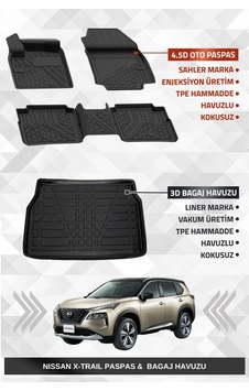 Sahler Nissan X-trail Benzinli 2022+ Uyumlu 4.5d Premium Havuzlu Oto Paspas Ve Liner Marka 3d Bagaj