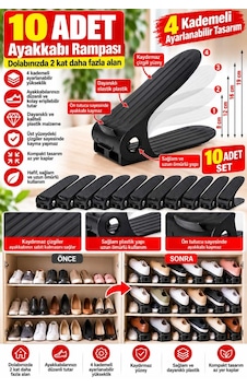 Shoemax 4 Kademeli Ayarlanabilir Ayakkabı Rampası Dolap İçi Yer Tasarruflu Ayakkabı Düzenleyici. Siyah Shoemax 4 Kademeli Ayarlanabilir Ayakkabı Rampası Dolap İçi Yer Tasarruflu Ayakkabı Düzenleyici. Siyah
