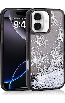 Apple Uyumlu iPhone 16 Kılıf Sıvılı Simli Kelebek Baskılı Şeffaf Arka Yüzey Zore Glis Silikon Kapak Siyah Apple Uyumlu iPhone 16 Kılıf Sıvılı Simli Kelebek Baskılı Şeffaf Arka Yüzey Zore Glis Silikon Kapak Siyah