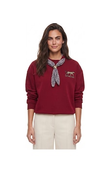 Onloox Kadın Bordo Bordo Pamuklu Üç İplik Şardonlu Oversize Leopar Nakışlı Fular Detaylı Sweatshirt Onloox Kadın Bordo Bordo Pamuklu Üç İplik Şardonlu Oversize Leopar Nakışlı Fular Detaylı Sweatshirt
