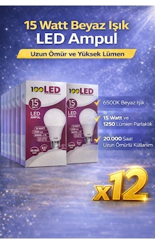 Led Ampul 15 Watt Beyaz Işık 6500k Yüksek Lümen E27 Duy Uzun Ömürlü 12 Adet