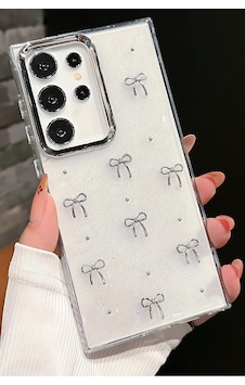 Fibaks Galaxy S25 Ultra Uyumlu Kılıf Fiyonk Desenli Şeffaf Simli Gümüş Kamera Çıkıntılı Parlak Kapak Fibaks Galaxy S25 Ultra Uyumlu Kılıf Fiyonk Desenli Şeffaf Simli Gümüş Kamera Çıkıntılı Parlak Kapak