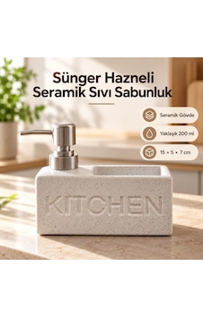 Sünger Hazneli Seramik Sıvı Sabunluk - Beyaz Çok Renkli Sünger Hazneli Seramik Sıvı Sabunluk - Beyaz Çok Renkli