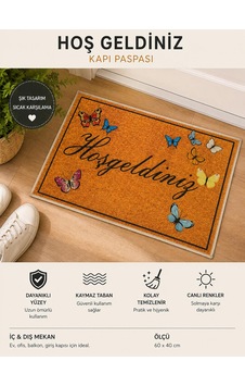 Hoş Geldiniz Kapı Önü Paspası 40x60cm Kaymaz Taban Dekoratif Coco Paspas Sarı Hoş Geldiniz Kapı Önü Paspası 40x60cm Kaymaz Taban Dekoratif Coco Paspas Sarı
