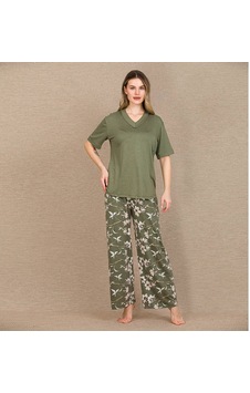 Civetta Şıktasarım Çiçek Desenli Yeşil Kısa Kol Viskon Pijama Takımı