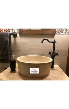 DkMar Traverten Dışı Tarama Leğen Lavabo Krem