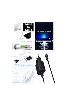 25w Type C - Type C Şarj Aleti Adaptör Ve 1 Metre Kablo 3 A Ac 110-240v Samsung İphone İpad Siyah