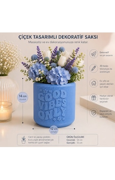 Kabartma Yazılı Dekoratif Saksı Modern Tasarım Mavi Kabartma Yazılı Dekoratif Saksı Modern Tasarım Mavi