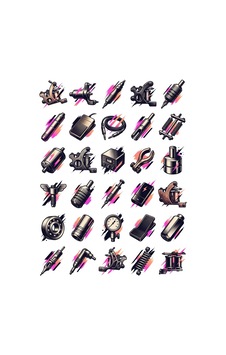 30 Adet Dövme Makinesi Sticker Seti - Laptop, Defter, Matara